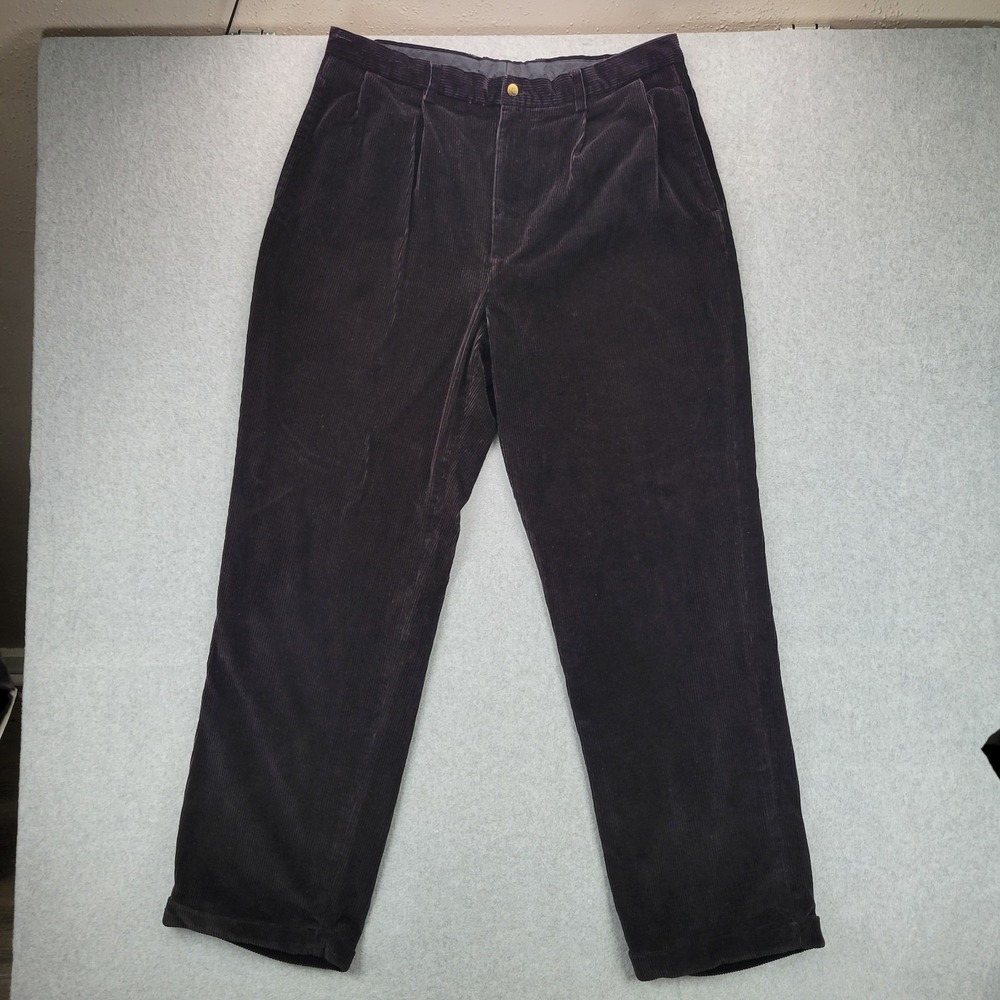 Nautica Mens Corduroy Pants 36x34 (Fits 36x31) Pleated Cuffed 100% Cotton Black